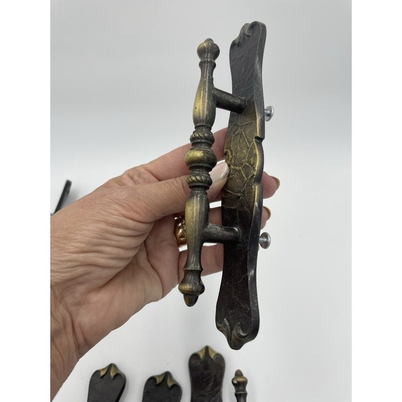 8 Vintage Antique Brass‎ Amerock Carriage House Cabinet Bar Pulls Handles 7 3/8\